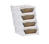 4 Pack Folding Closet Organizers Storage Box, Wardrobe Storage Organiser, Plastic Storage Drawers, Drawers for Inside Wardrobe, Suitable for Wardrobes, Cupboards, Pantries, 33CM*43CM*14CM, White