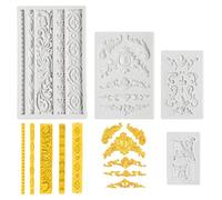 4 Pack Fondant Silicone Moulds, 3D Baroque Silicone Moulds, Vintage Border Embossed Lace Molds Retro Fondant Cake Molds for Fudge, Cake, Chocolate, Dessert Decoration DIY