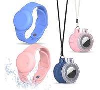 [4 Pack] for Air Tag Bracelet & Airtag Necklace, Silicone Wristband Air tag Holder Kids Hidden Waterproof AirTag Accessories Compatible with Apple AirTag Lightweight, Adjustable (Blue + Pink)