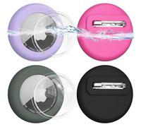4 Pack for Air Tag Holder for Kids Hidden Silicone Case Cover with Safety Pins for Children Elderly Pets Backpack Luggage for air tag (4 Colors) (Black/Dark Green/Lilac/Rose Red)