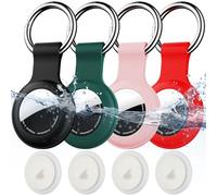 4 Pack For Apple Airtag Holder,Waterproof with Soft Silicone Airtag Keyring Case,Lightweight, Anti-Scratch,Air Tag keychain Holder for Luggage,Keys, Dog Collar etc.