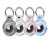 4 Pack for Apple AirTags Holder, Waterproof Clear AirTags Case for Apple Air Tag with AirTags Keychain, Hard Cover for Luggage, Dog Collar, Cat, Car Keys (D2-Black+White+Pink+Blue)