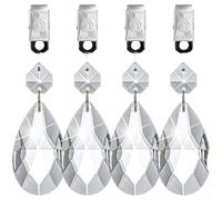 4 Pack for CRYSTAL Teardrop Tablecloth Weights with Metal Clips, Wind Resistant Curtain Anchors for Outdoor Indoor Parties Weddings, Silver Decorative Hanging Ornaments to Prevent Flaring(A)