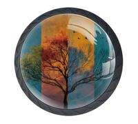 4 Pack Four Seasons Tree Door Knobs, 35mm Round Black Drawer Knobs for Kitchen Door Cabinet Pulls Kitchen Cupboard Furniture, with 2 Sizes Screws