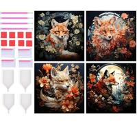 4 Pack Fox Animal Diamond Painting Kits for Adults, 5D Diamond Art DIY Full Drill Round Diamonds Dots Gem Art and Crafts Crystal Art Diamond Painting Kit Perfect Home Wall Decor Gifts 10x10cm T-9158