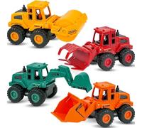 4 Pack Friction Powered Construction Trucks, Colorful Sand Play Vehicles for 3 Year Old Boys & Girls - Excavator, Bulldozer & Road Roller Toy Set