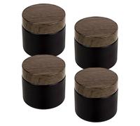 4 Pack Frosted Glass Cream Jars, 2oz (60g) Refillable Black Cosmetic Containers with Woodgrain Lid for Lotion, Lip Balm, DIY Beauty Storage