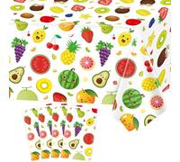 4 Pack Fruit Tablecloth Tutti Fruit Party Decorations Lemon Watermelon Strawberry Disposable Table Cloth Summer Theme Birthday Table Covers for Hawaiian Baby Shower Dancing Luau Party Supplies 51X86IN
