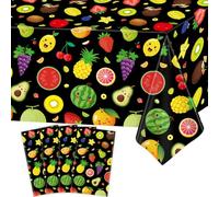 4 Pack Fruit Tablecloth Tutti Fruit Party Decorations Summer Theme Birthday Table Covers Lemon Watermelon Strawberry Disposable Table Cloth for Hawaiian Baby Shower Dancing Luau Party Supplies 51X86IN