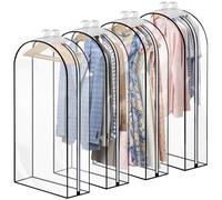 4 Pack Full Clear Garment Bags, 50" Clothes Covers with 10" Gusseted, Transparent Bags for Hanging Clothes, Suit Bags, Coat Covers for Closet with Side Zip for Coats, Jackets, Windbreaker, Dress