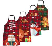 4 Pack Funny Christmas Kitchen Aprons for Women Men Adjustable Cooking Chef Aprons Waterproof Plaid Bib Aprons Cute Xmas Party Aprons Gift for Bakers Wife Husband Family, Plaid