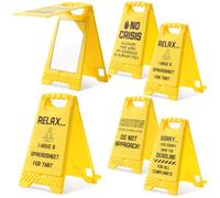 4 Pack Funny Desk Signs Caution Overstimulated Desk Warning Sign Phone Holder with Mirror Humorous Fun Office Gifts for Coworker Teammate Leader Boss Manager Employees