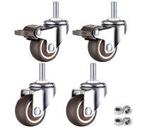 4-Pack Furniture Caster Wheels 360° Swivel Trolley Wheels M6 Threaded Stem Silent Rolling Casters with Brake Heavy-Duty Small Swivel Casters for Furniture & Equipment