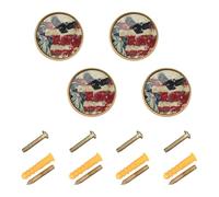 4 Pack Furniture Handles and Knobs USA Presidents Day Flag & Lady Liberty Kitchen Knobs for Door and Drawer 1.26 Inch