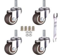 4 Pack Furniture Swivel Caster Wheels - M6 X 15mm With 25mm Thread - Soft Rubber - Tpe Thread - Mini Furniture Casters (25mm)
