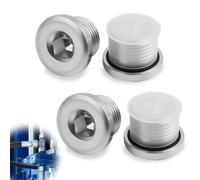 4-Pack G1/2" x 14 BSP Oxygen Sensor Blanking Plug 27mm Hex Bung Plug, 4BN-08WD Internal Hex Plug with ED-21 Captive Ring, O2 Sensor Removal Socket for Cars and Motorcycles