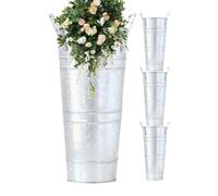 4 Pack Galvanized Metal Vases | 10.3"Farmhouse French Bucket Flower Vases | Floristry Bucket | Rustic Farmhouse Tall Flower Bucket with Handle | Home Decor Wedding Table Centerpiece Decorations