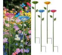 4 Pack Garden Bee Watering Station with Adjustable Iron Stakes Metal Bee Feeder Cups Flower Design Practical Bird Watering Station Vibrant Garden Decor for Outdoor Garden Yard