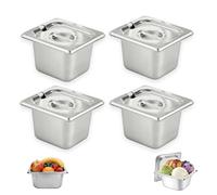4 Pack Gastronorm 1/6 Stainless Steel Food Containers With Lids,1.5l