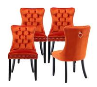 4 Pack ge Velvet Tufted Dining Chairs Upholstered Foam Kitchen Seats with Solid Wood Legs & Pull Ring Stylish Furniture for Restaurant Living Room Hotel