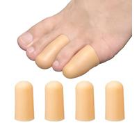 4 Pack Gel Toe Cap and Protector for Small Toe - Cushions and Protects, Toe Covers for Women & Men, Provides Relief from Missing or Ingrown Toenails, Corns, Blisters, Hammer Toes (Small, Beige)