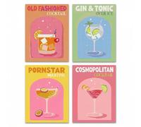 4 Pack Gem Art Kits for Adults, Full Drill Canvas, DIY Retro Wall Decor | Premium 5D full drill diamond painting kits, 4pcs retro cocktail bar wall art in 30×40cm. High-definition canvas with vivid c