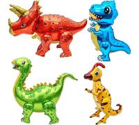 4 - Pack Giant Self - Standing Dinosaur Foil Balloons Set - Ideal for Dinosaur Themed Birthday Party Supplies and Decorations