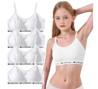4-Pack Girls’ Training Underwear - Pure Cotton Training Tops Wire-Free Sports Bra Breathable with Three-Row Two-Hook Back Comfortable Fit for Ages 12-16