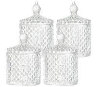 4 Pack Glass Candy Jar with Lids, Crystal Decorative Storage Jars Apothecary Jars Glass Cookie Jar Sugar Bowl for Candy Buffet, Kitchen, Home, Bathroom, Office Desk (Clear)
