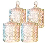4 Pack Glass Candy Jar with Lids, Crystal Decorative Storage Jars Apothecary Jars Glass Cookie Jar Sugar Bowl for Candy Buffet, Kitchen, Home, Bathroom, Office Desk (Colorful)