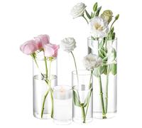 4 Pack Glass Cylinder Vases 4,6,8,10 Inch Tall Clear Flower Vase Hurricane Floating Candle Holder for Table Centerpiece Wedding Home Decor
