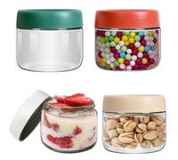 4 Pack Glass Jars with Screw Lid Airtight, 10oz/300ml Overnight Oats Container, Reusable Wide Mouth Mason Jars, Food Storage Container for Snacks, Cereal, Milk, Vegetable, Fruit, Salad, Jam(4 Colors)