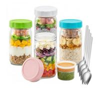 4 Pack Glass Salad Jars with Lids & Forks, Large Leakproof Salad Pod, Overnight Oats Container, Separate Compartments for Dressing and Dry Ingredients, Meal Prep On the Go Yogurt Jar for Lunch - 32 oz