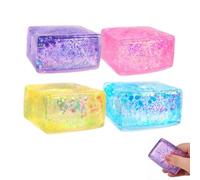 4 Pack Glitter Ice Cubes,Soft Cube Sensory SquishyFidget Toys,Ice Cube SquishyMalt Sugar Stress Balls,Slow Rise Stress Cubes for Adults,Square Squeeze StressBalls for Anxiety StressRelief,PartyFavors