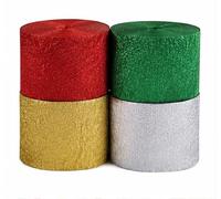 4 Pack Glitter Metallic Crepe Paper Streamers 8m x 35mm - Red, Green, Gold & Silver Party Decoration Streamers for Christmas, Birthdays, Weddings & Celebrations