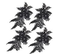 4 Pack Glitter Rhinestone Flower Applique,Large Sequin Beaded Embroidered Patch Fabric Lace Motif for Clothes Wedding Bridal Dress Gown Bag Upholstery Embellishment (Black)