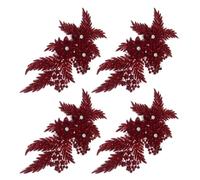 4 Pack Glitter Rhinestone Flower Applique,Large Sequin Beaded Embroidered Patch Fabric Lace Motif for Clothes Wedding Bridal Dress Gown Bag Upholstery Embellishment (Burgundy)
