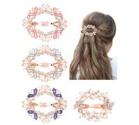 4 Pack Glitter Sparkly Gems Crystal Rhinestones Pearls Butterfly Metal French Barrettes Alligator Snap Hair Clips Pins Accessories for Women Girls (Ivory, Pink, Teal, Purple)