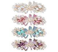 4 Pack Glitter Sparkly Gems Crystal Rhinestones Pearls Butterfly Metal French Barrettes Alligator Snap Hair Clips Pins Accessories for Women Girls (4pcs Set F)
