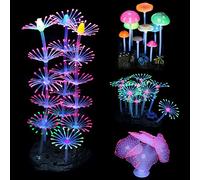 4 Pack Glow Fish Tank Decoration Glowing Effect Coral Reef Aquarium Decoration Accessories Glow Silicone Mushroom Sea Anemone Simulation Fish Tank Plant for Fish Tank, Aquarium Landscape