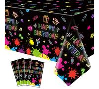 4 Pack Glow Party Table Covers Neon Tablecloths Disposable Plastic Neon Glow Table Cloth Black Light Tablecloth Neon Party Decorations Glow in The Dark Party Supplies Blacklight Decor 86 x 51 Inch