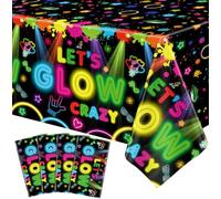 4 Pack Glow Party Tablecloth Let's Glow Neon Tablecloths Paint Splatter Graffiti Table Cloth Plastic Birthday Table Covers Black Light Decorations for Glow in The Dark Theme Party Supplies 51 x 86 in