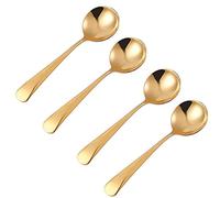 4 Pack Gold Soup Spoons Stainless Steel Round Large Head Bowl Heavy Handle Food Serving Spoons
