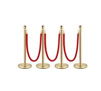4 Pack Gold Stanchion Posts with Red Velvet Rope, Crowd Control Barriers