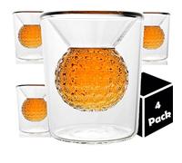 4-Pack Golf Ball Shot Glass Set - Funny Handmade 2 oz Double Walled Glasses with 3D Golf Ball Inside, Gifts for Men, for Tequila, Scotch, Whiskey, Bourbon & Cocktail