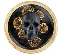 4 Pack Gothic Black Skull with Golden Roses Kitchen Cabinet Knobs Round Golden Aluminum Knobs Knurled Single Hole Drawers Pulls Hardware Cupboard Door Handles