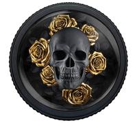 4 Pack Gothic Black Skull with Golden Roses Kitchen Cabinet Knobs Round Matte Black Aluminum Knobs Knurled Single Hole Drawers Pulls Hardware Cupboard Door Handles