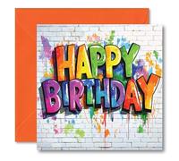 (4 Pack) Graffiti Style Happy Birthday Greetings Card - Inside reads: Have an awesome day! - Includes Orange Coloured Envelope
