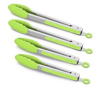 4 Pack Green Kitchen Tongs, Premium Silicone BPA Free Non-Stick Stainless Steel BBQ Cooking Grilling Locking Food Tongs, 9-Inch & 12-Inch