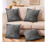 (4-Pack Grey Plain Velvet Cushion Cover) Velvet Cushion Cover Grey Decorative Square Pillow